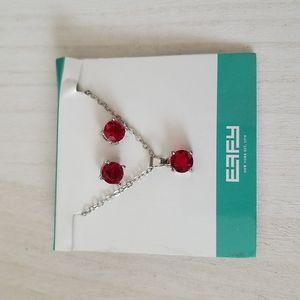 Effy Red and Silver Necklace and Earring Set